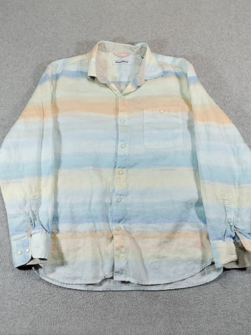 Tommy Bahama Mens Large 100% Linen Pastel Stripe Long Sleeve Shirt